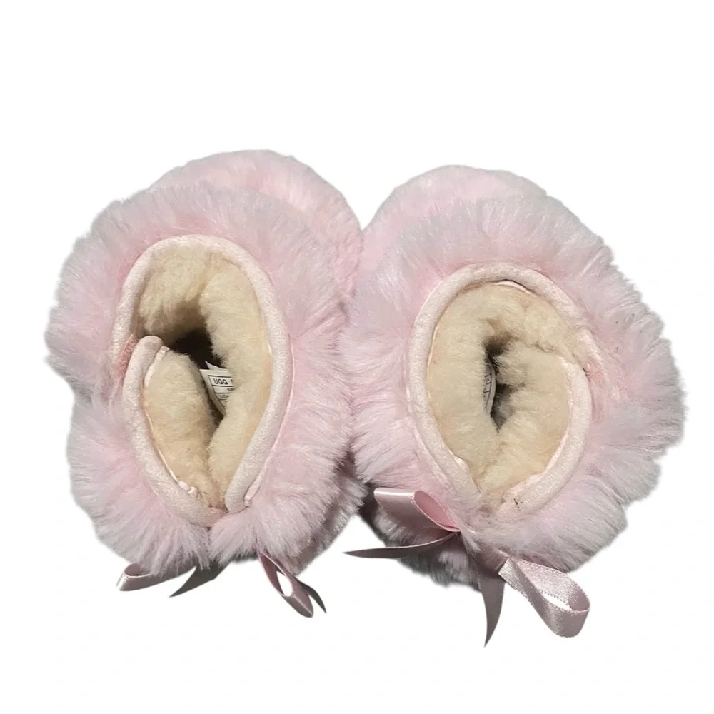 Ugg Jesse Bow Fluffy Boots Crib Winter Shoes Toasty Warm‎ Pink Girl 0/1